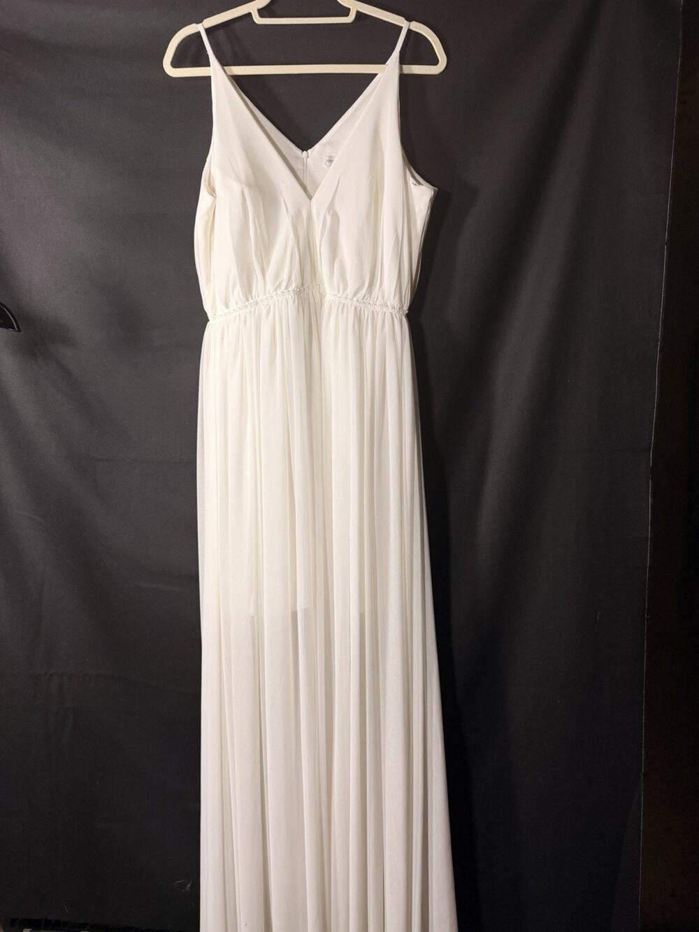 White Maxi Dress L Sleeveless V-Neck Spaghetti Strap Wedding